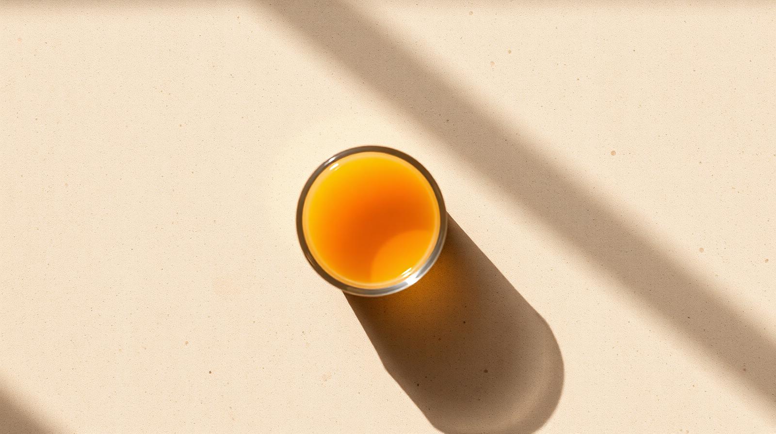 A glass of warm liquid in soft daylight