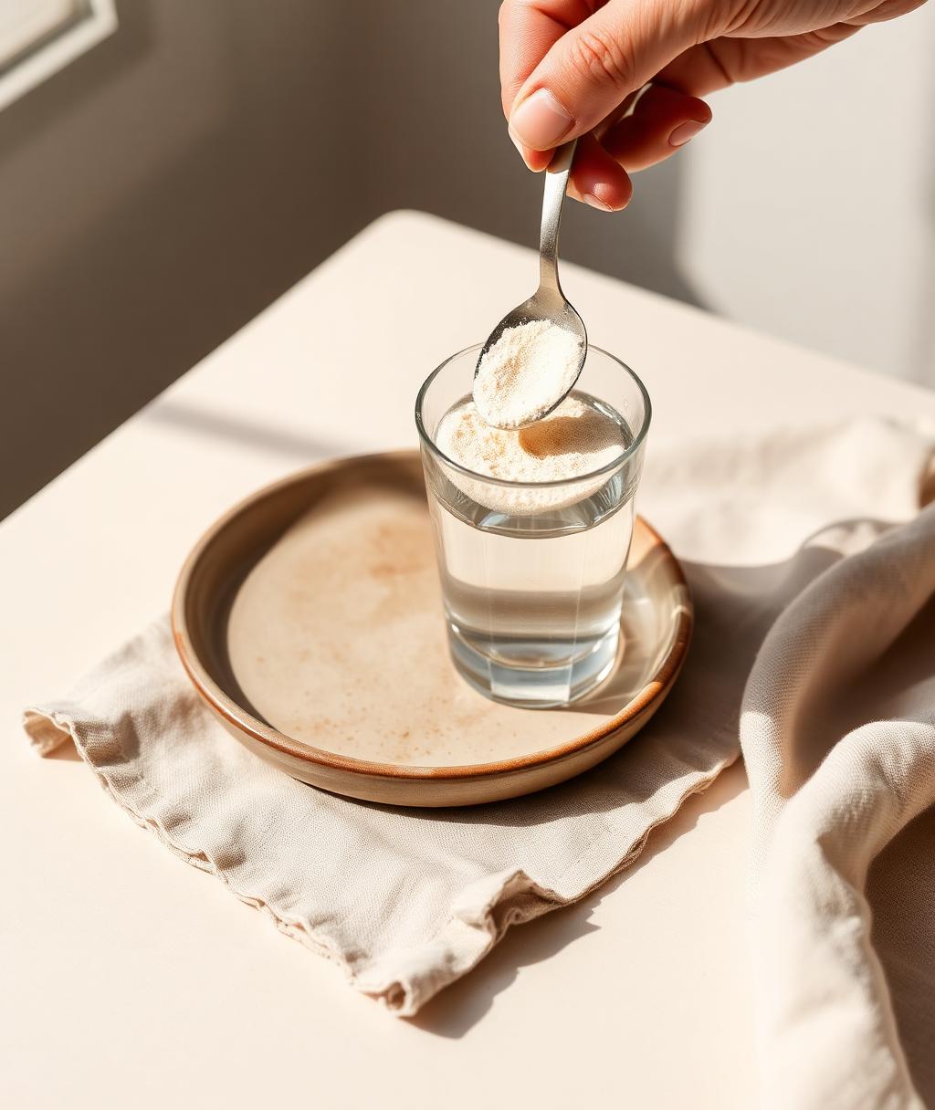 Powder being added to a glass of water